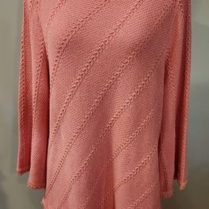 Chicos Scoop Neck Fringe Hem Pullover Sweater Coral Conch Shell Sz 2 NWT $89.50